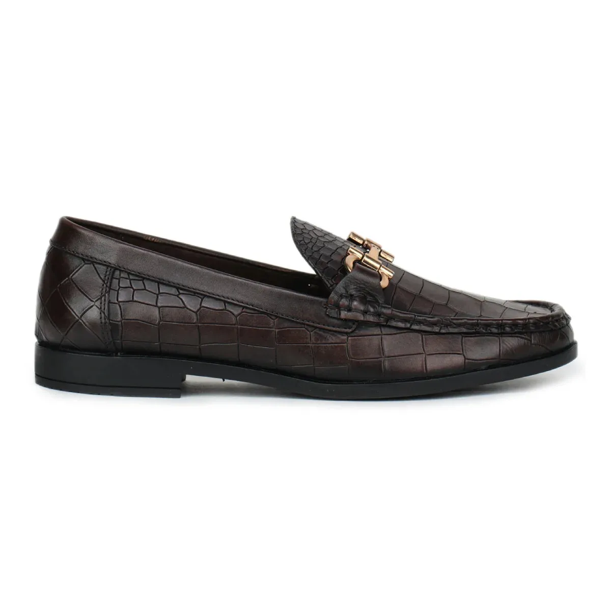 Men’s Leather Loafers 840 – Glossy Croc-Textured Slip-On Shoes