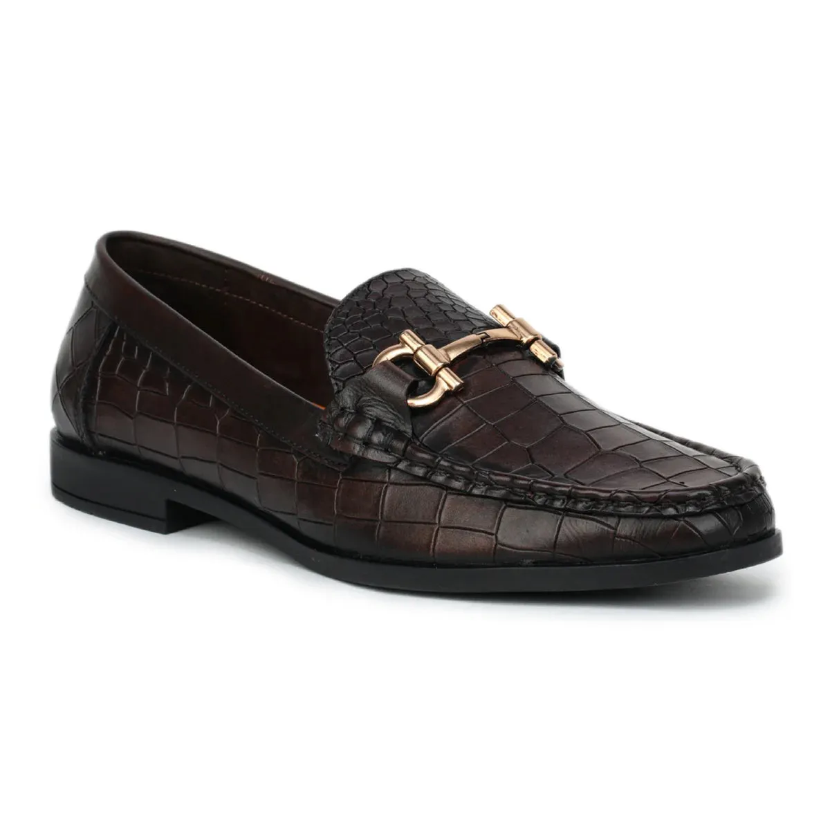 Men’s Leather Loafers 840 – Glossy Croc-Textured Slip-On Shoes