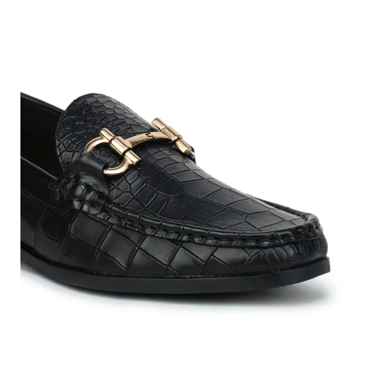 Men’s Leather Loafers 840 – Glossy Croc-Textured Slip-On Shoes