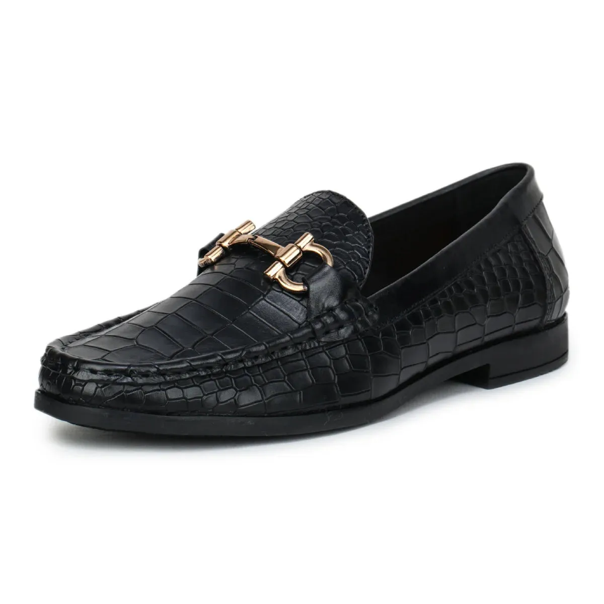 Men’s Leather Loafers 840 – Glossy Croc-Textured Slip-On Shoes