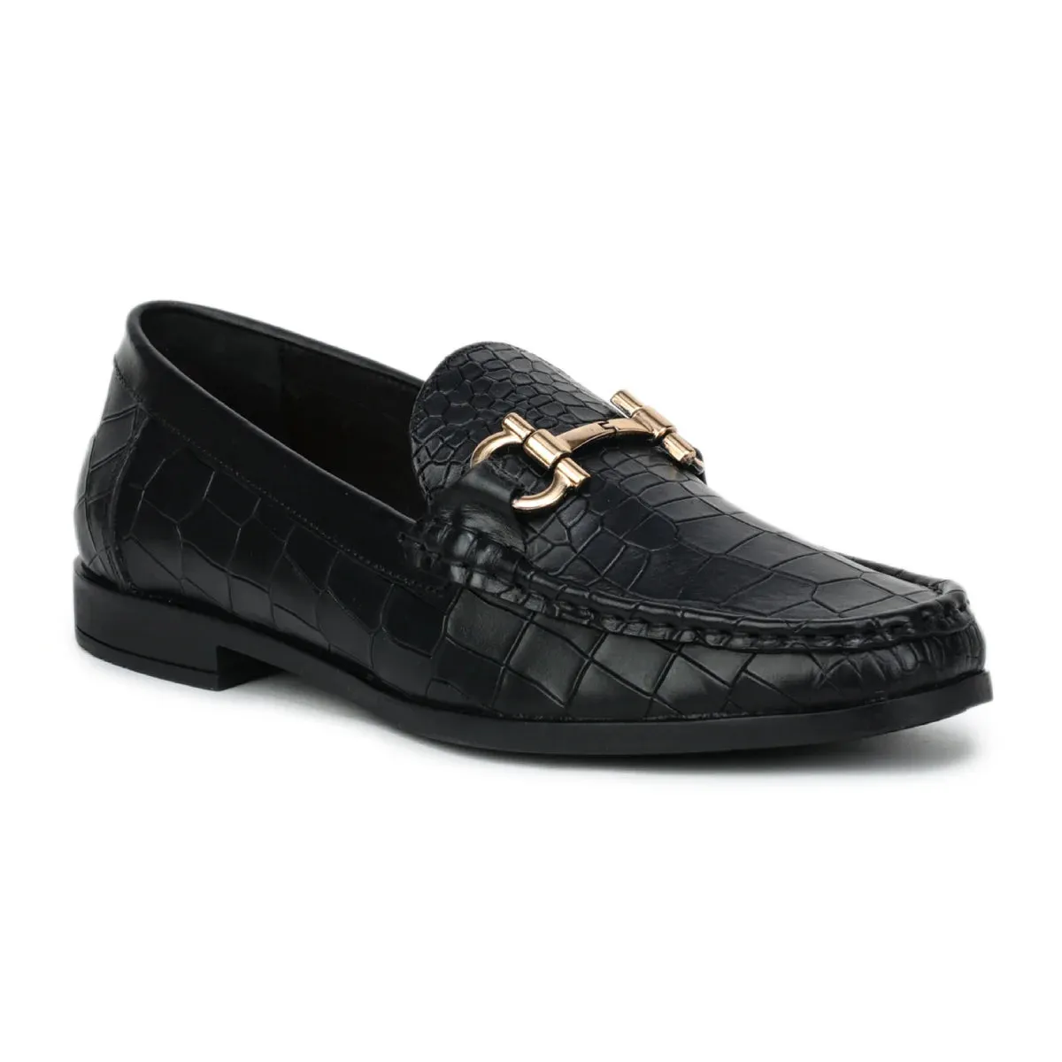 Men’s Leather Loafers 840 – Glossy Croc-Textured Slip-On Shoes