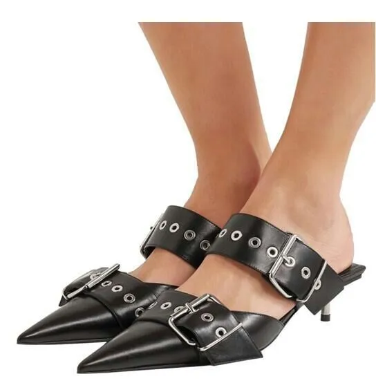 Metal buckle high heels
