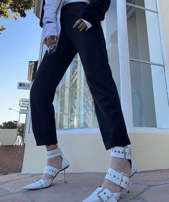 Metal buckle high heels