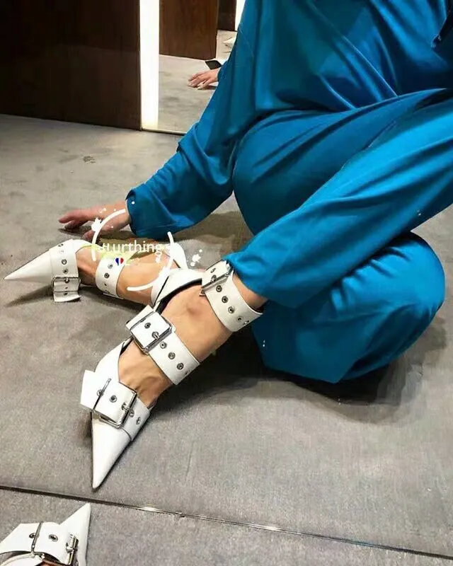 Metal buckle high heels