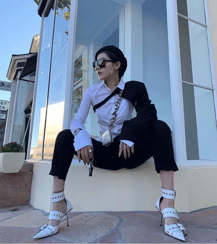 Metal buckle high heels