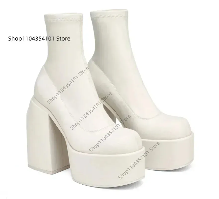 Modern Boots Women Platform Heels Round Toe Leather Boot Chunky Heels Zipper Designer Block Heel Shoes Fashion Girls Casual Shoe