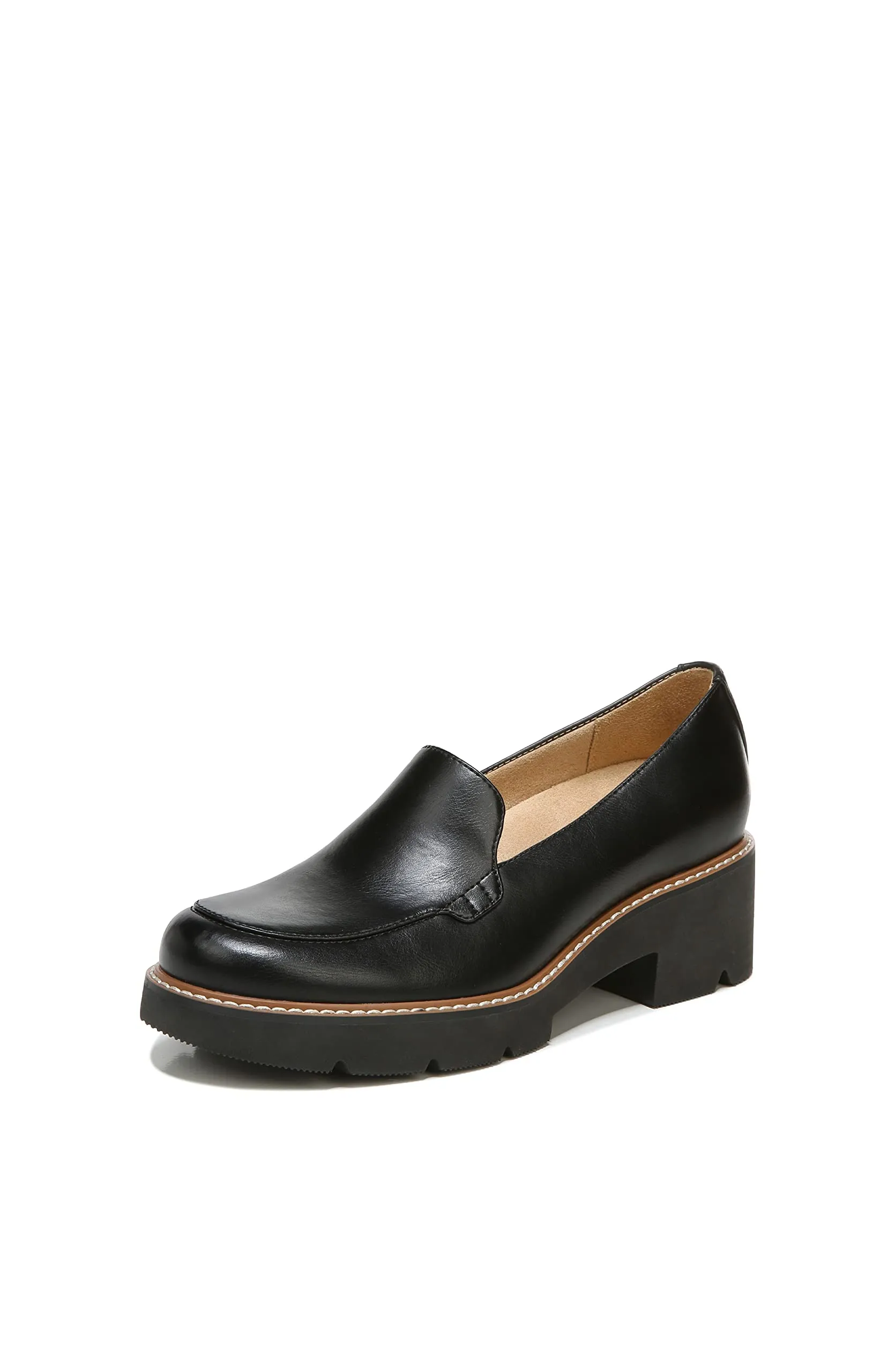 Naturalizer Womens Cabaret Slip On Lightweight Lug Heeled Loafer, Black Smooth, 7.5 M