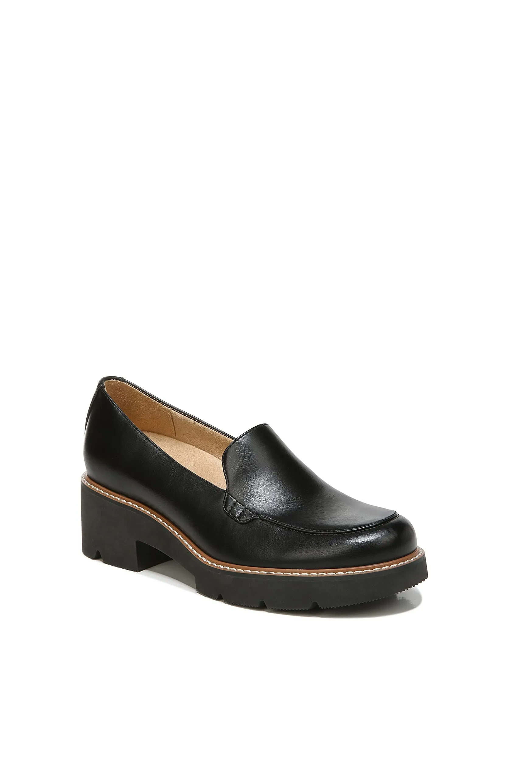 Naturalizer Womens Cabaret Slip On Lightweight Lug Heeled Loafer, Black Smooth, 7.5 M