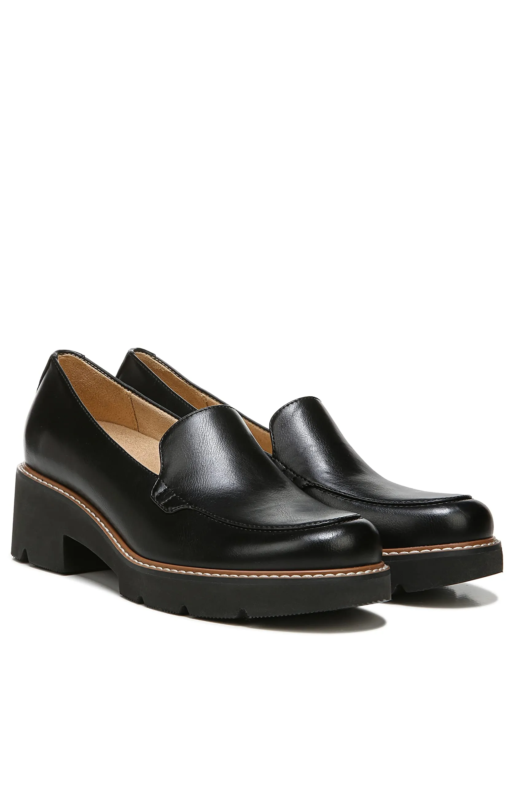 Naturalizer Womens Cabaret Slip On Lightweight Lug Heeled Loafer, Black Smooth, 7.5 M