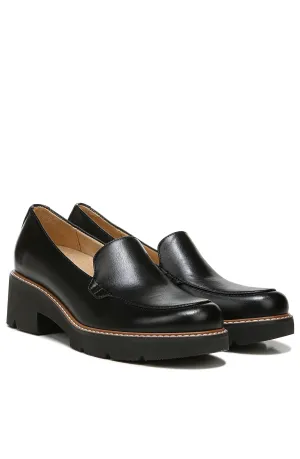 Naturalizer Womens Cabaret Slip On Lightweight Lug Heeled Loafer, Black Smooth, 7.5 M