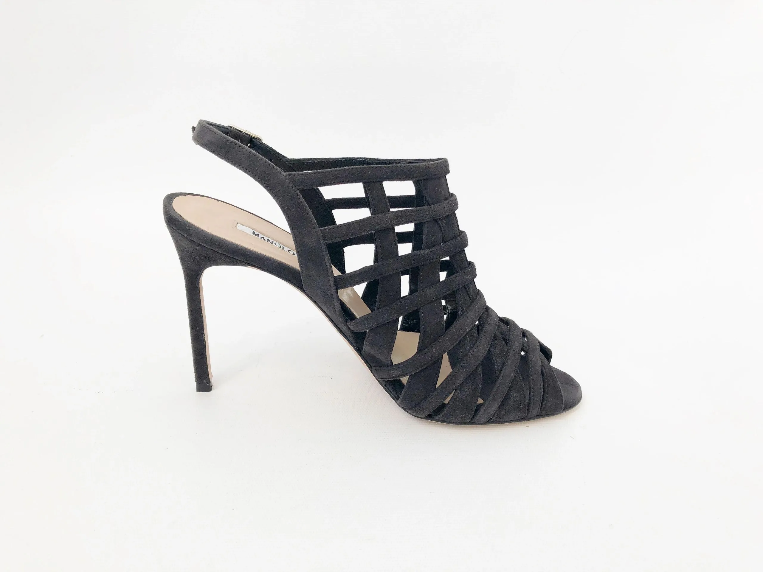 NEW Manolo Blahnik Grey Cage Slingback Size 37 It (7 Us)