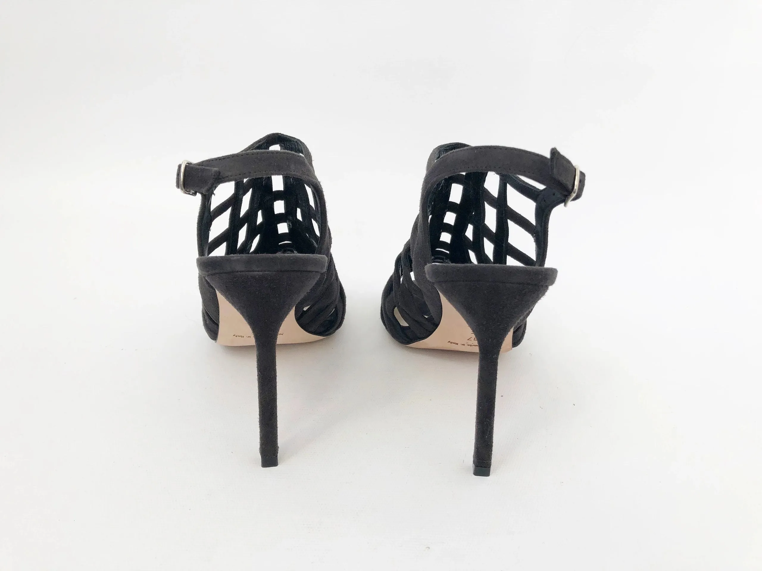 NEW Manolo Blahnik Grey Cage Slingback Size 37 It (7 Us)