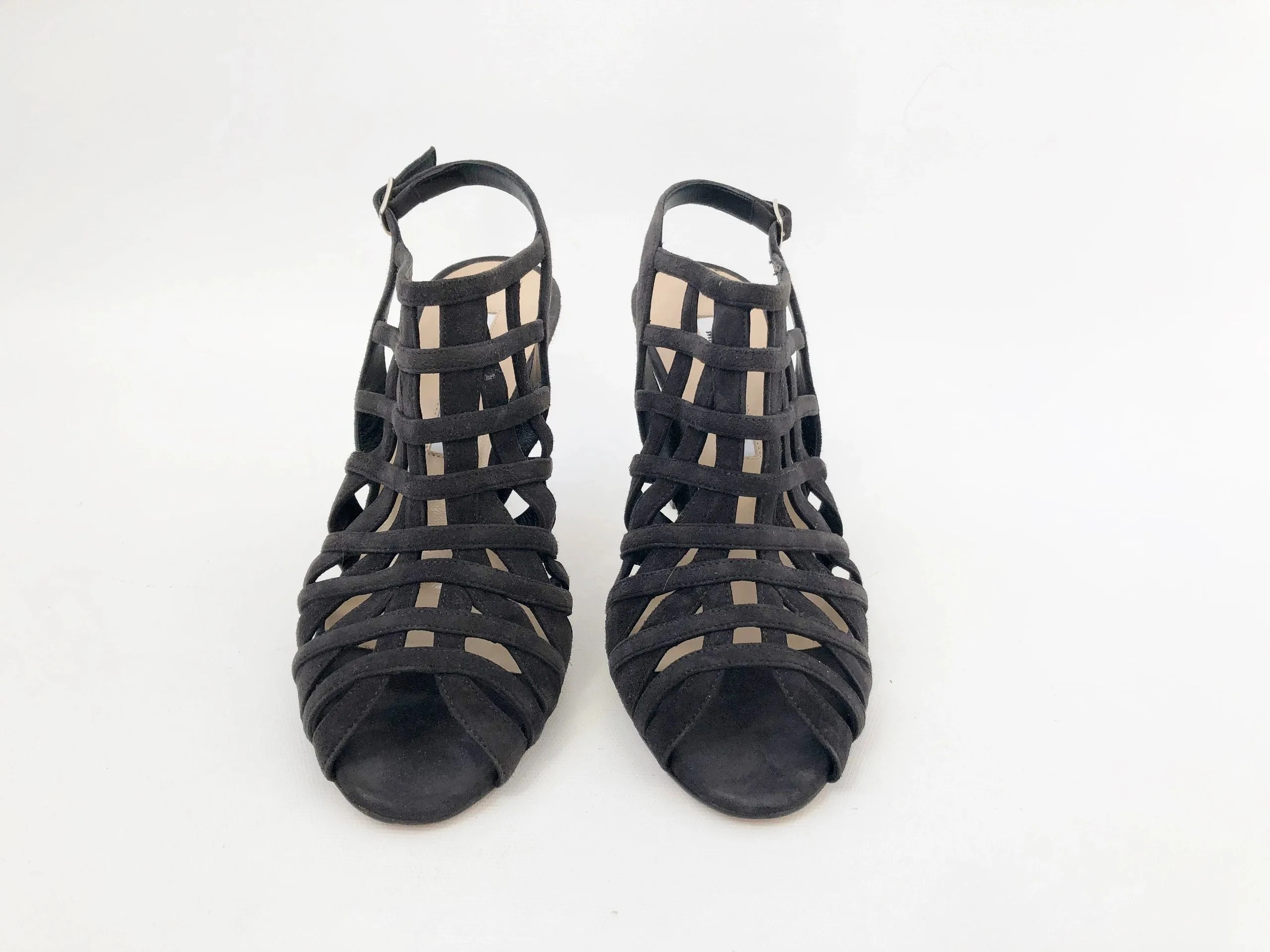 NEW Manolo Blahnik Grey Cage Slingback Size 37 It (7 Us)