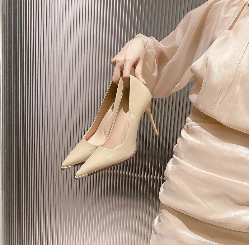 New nude high heels for women slim heels