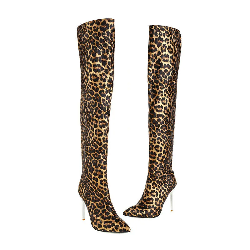 Over-the-knee Bright Leather Pointed Toe Stiletto Heel