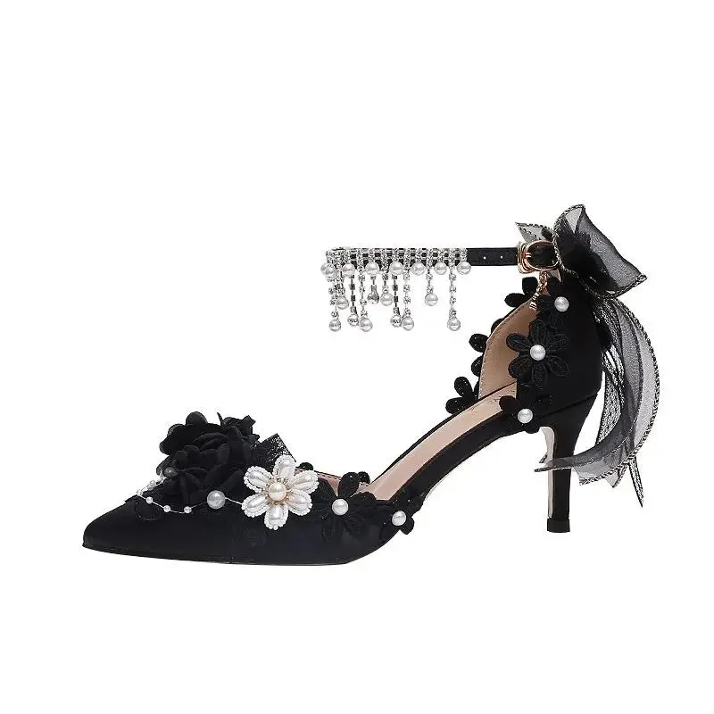 Pearl Rhinestone High Heels Sweet Flower Knot Shoes