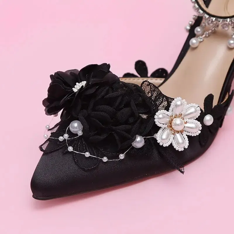 Pearl Rhinestone High Heels Sweet Flower Knot Shoes