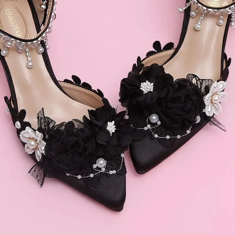 Pearl Rhinestone High Heels Sweet Flower Knot Shoes