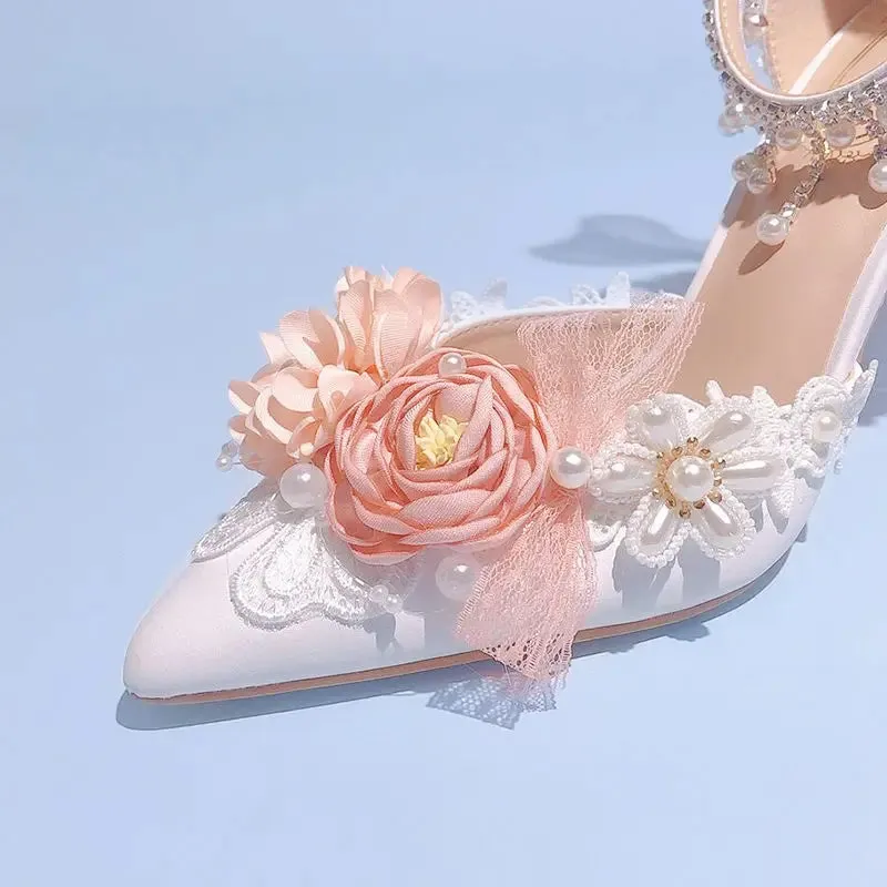 Pearl Rhinestone High Heels Sweet Flower Knot Shoes