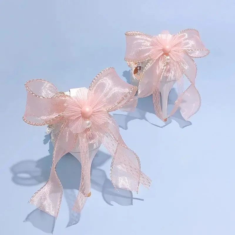 Pearl Rhinestone High Heels Sweet Flower Knot Shoes
