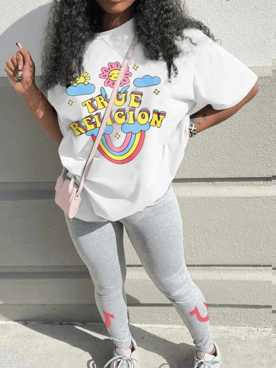 Playful Graphic Oversized T-Shirt and Fitted Leggings Two-Piece Set