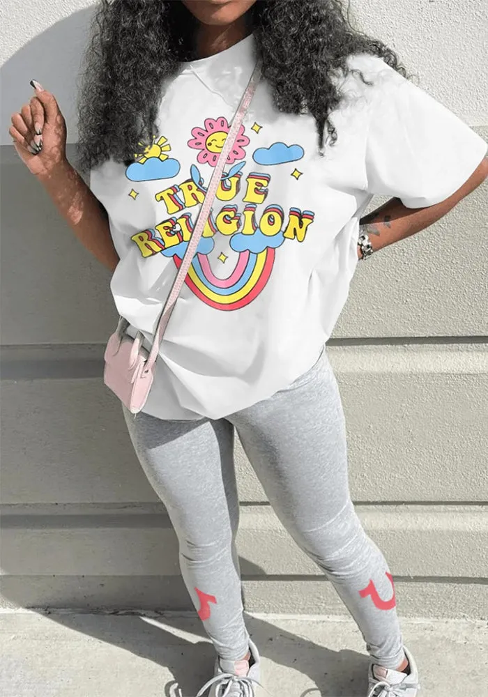 Playful Graphic Oversized T-Shirt and Fitted Leggings Two-Piece Set