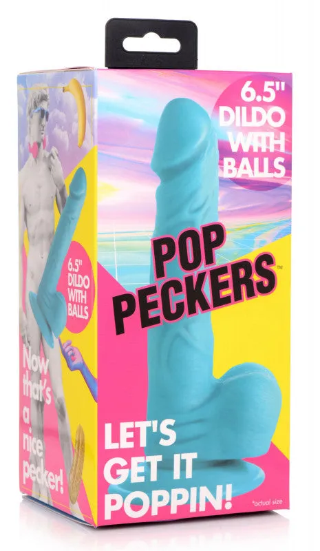 Pop Pecker 6.5 Inch  With Balls - Blue