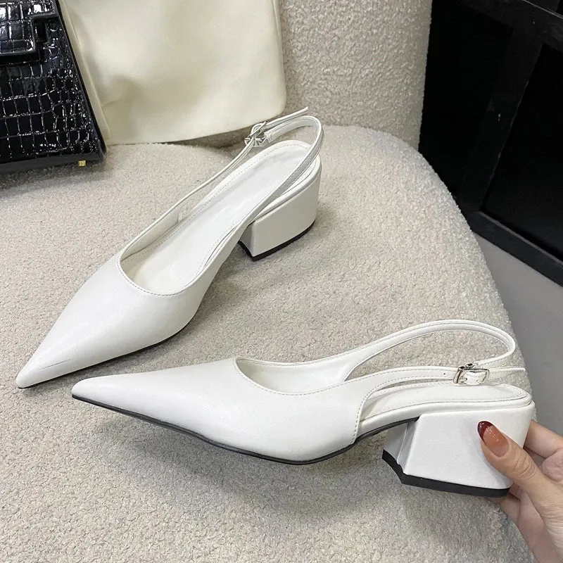Pumps Pointed Toe Square Heels Mule Shoes