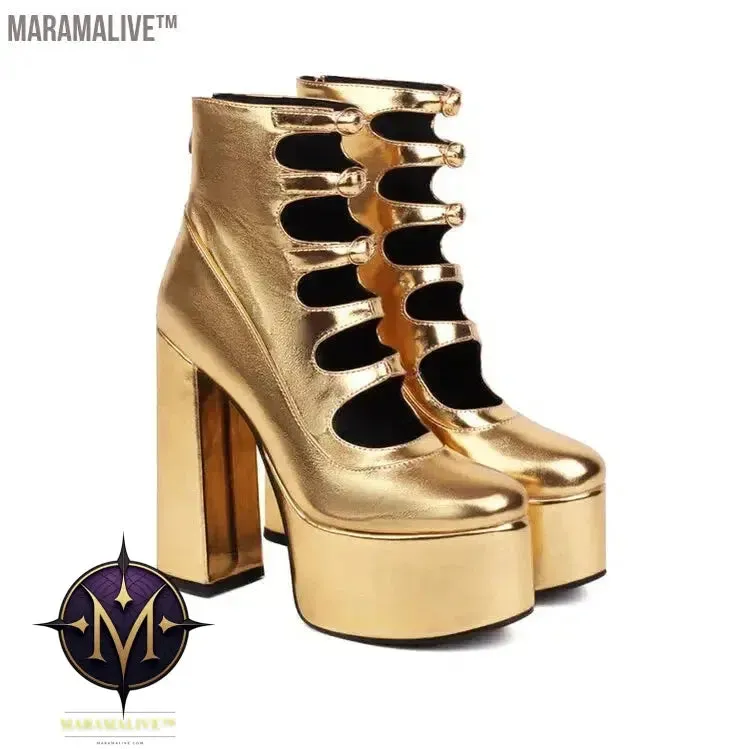 Purple Lolita Women's High Heels 15cm with Thick Bottom Buckle Round Head Hollow Out for Comfort Sweet Sandals