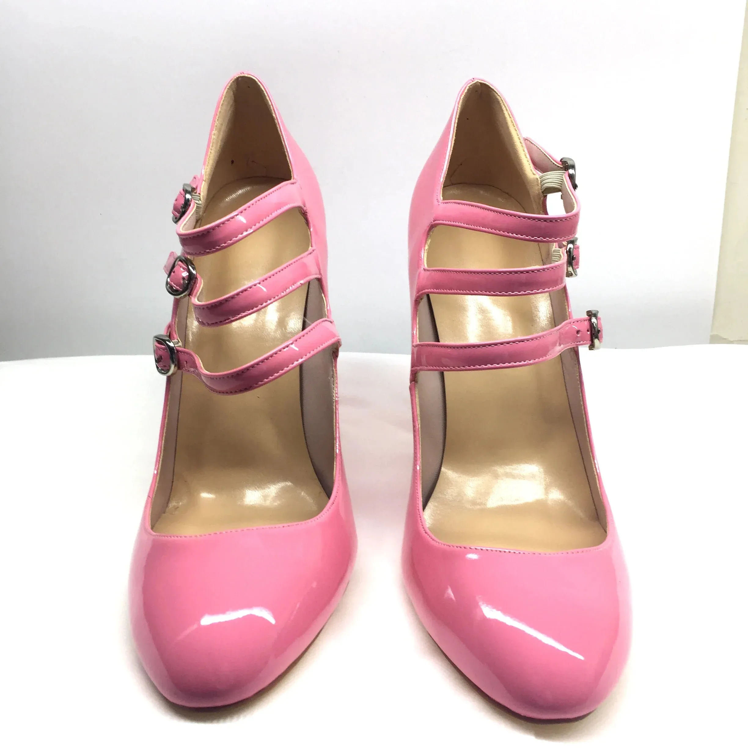 Round Toe High Heels Pumps 3-Straps Shoes