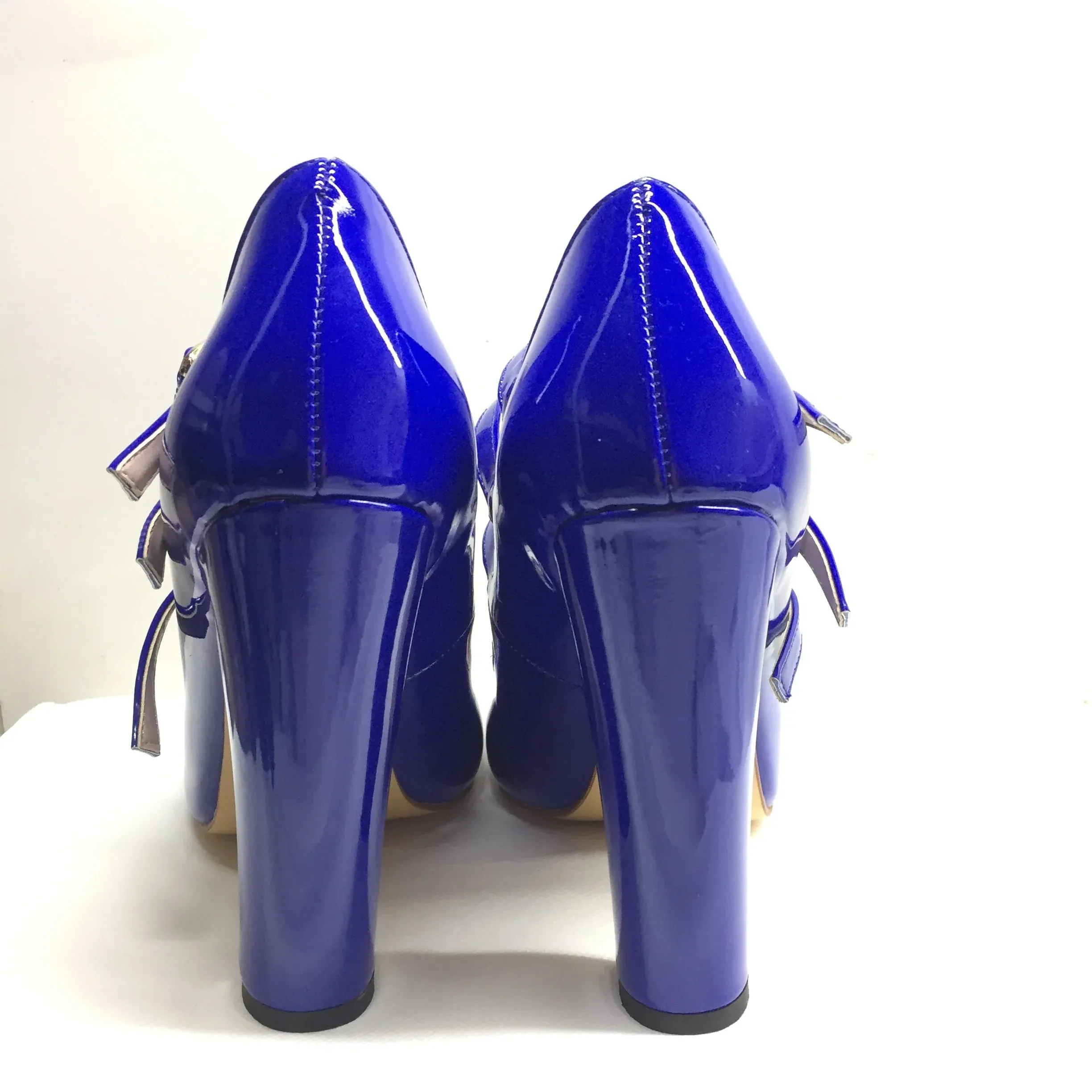 Round Toe High Heels Pumps 3-Straps Shoes