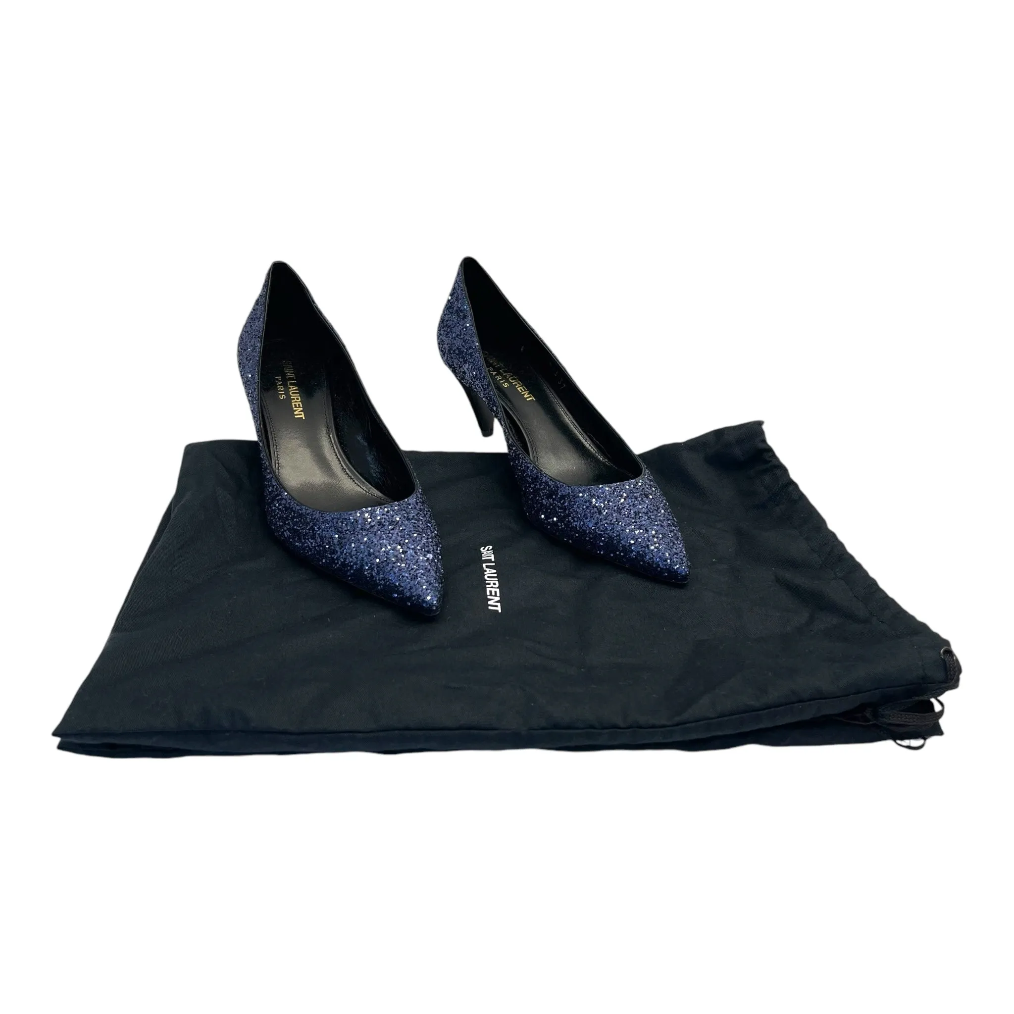 Saint Laurent Charlotte Glitter Point-toe Kitten-Heel Pumps Size EU 37