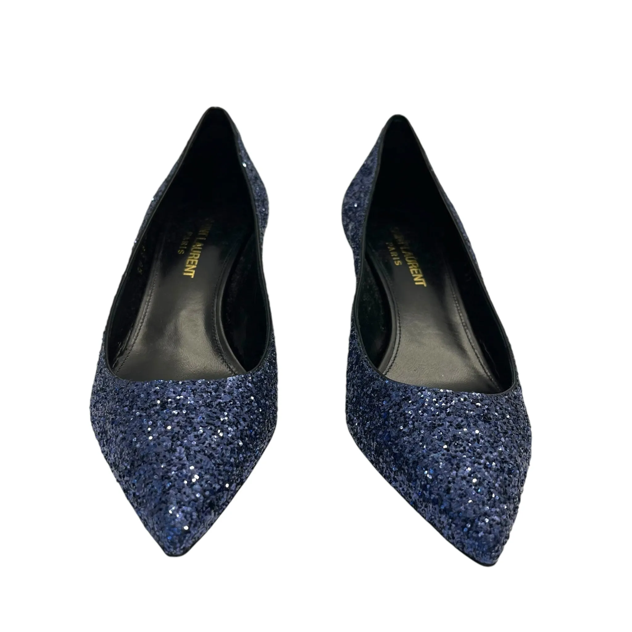 Saint Laurent Charlotte Glitter Point-toe Kitten-Heel Pumps Size EU 37