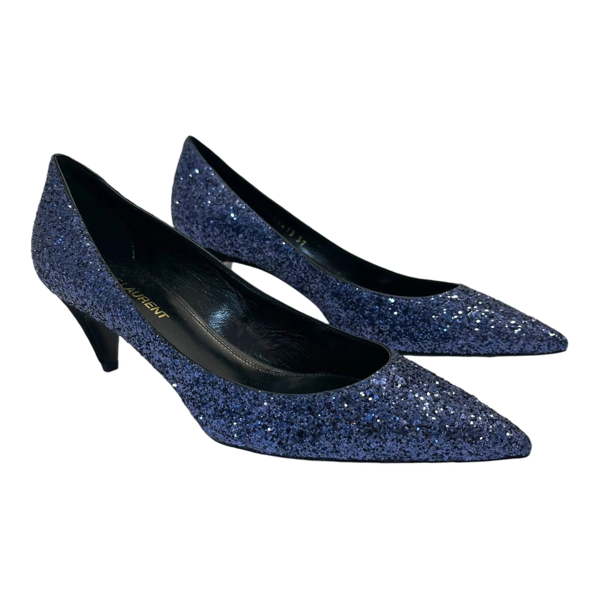 Saint Laurent Charlotte Glitter Point-toe Kitten-Heel Pumps Size EU 37