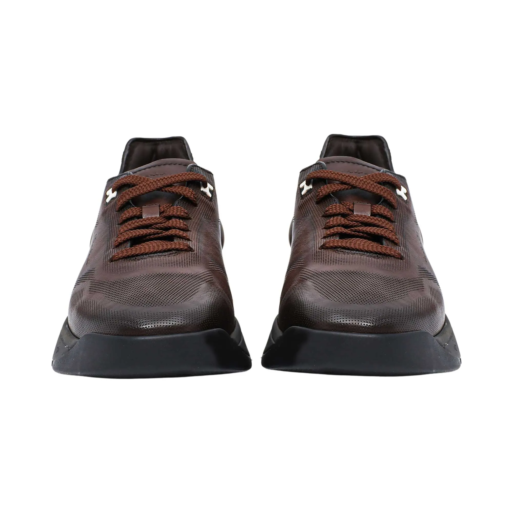Santoni Men's Leather Dark Brown Sneaker