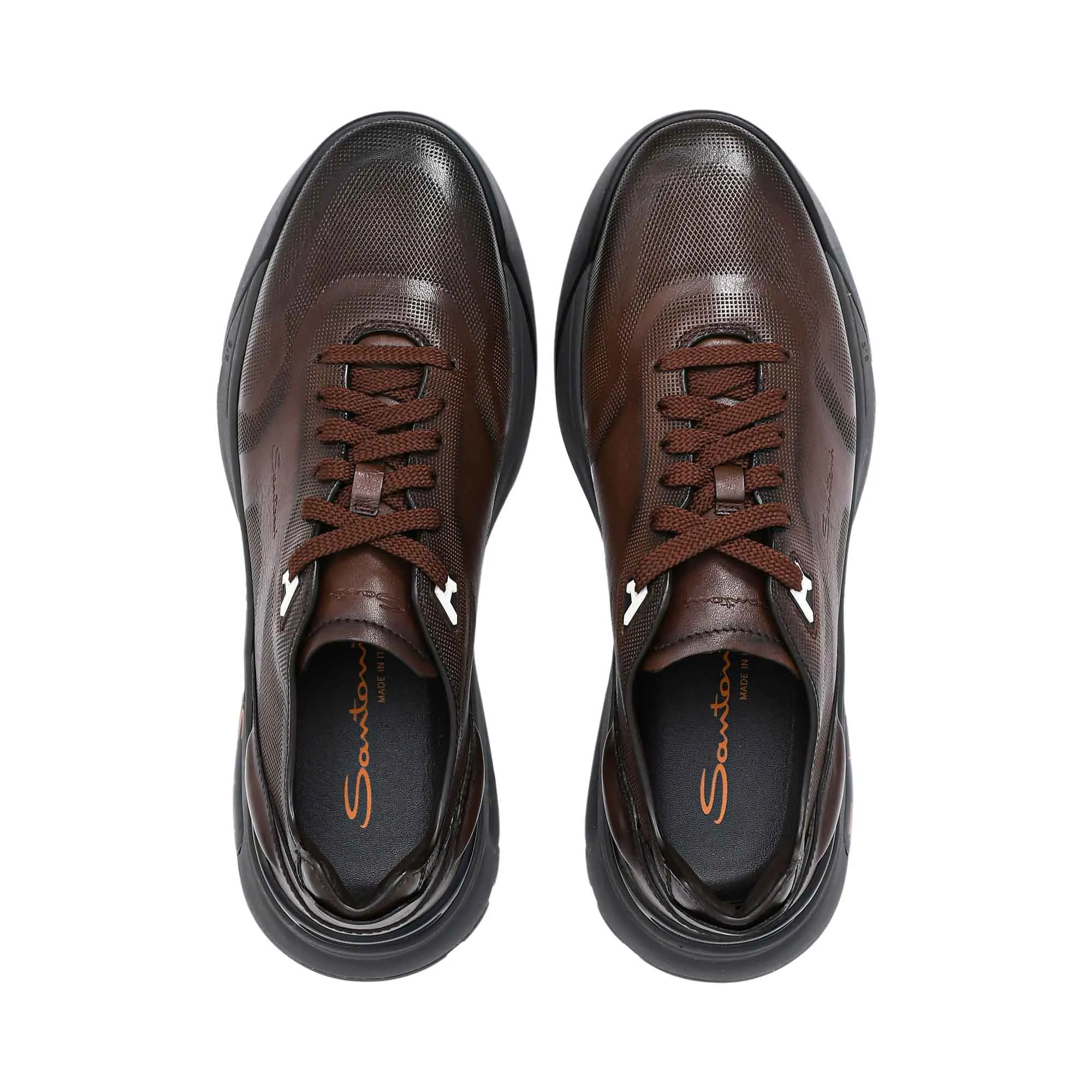 Santoni Men's Leather Dark Brown Sneaker