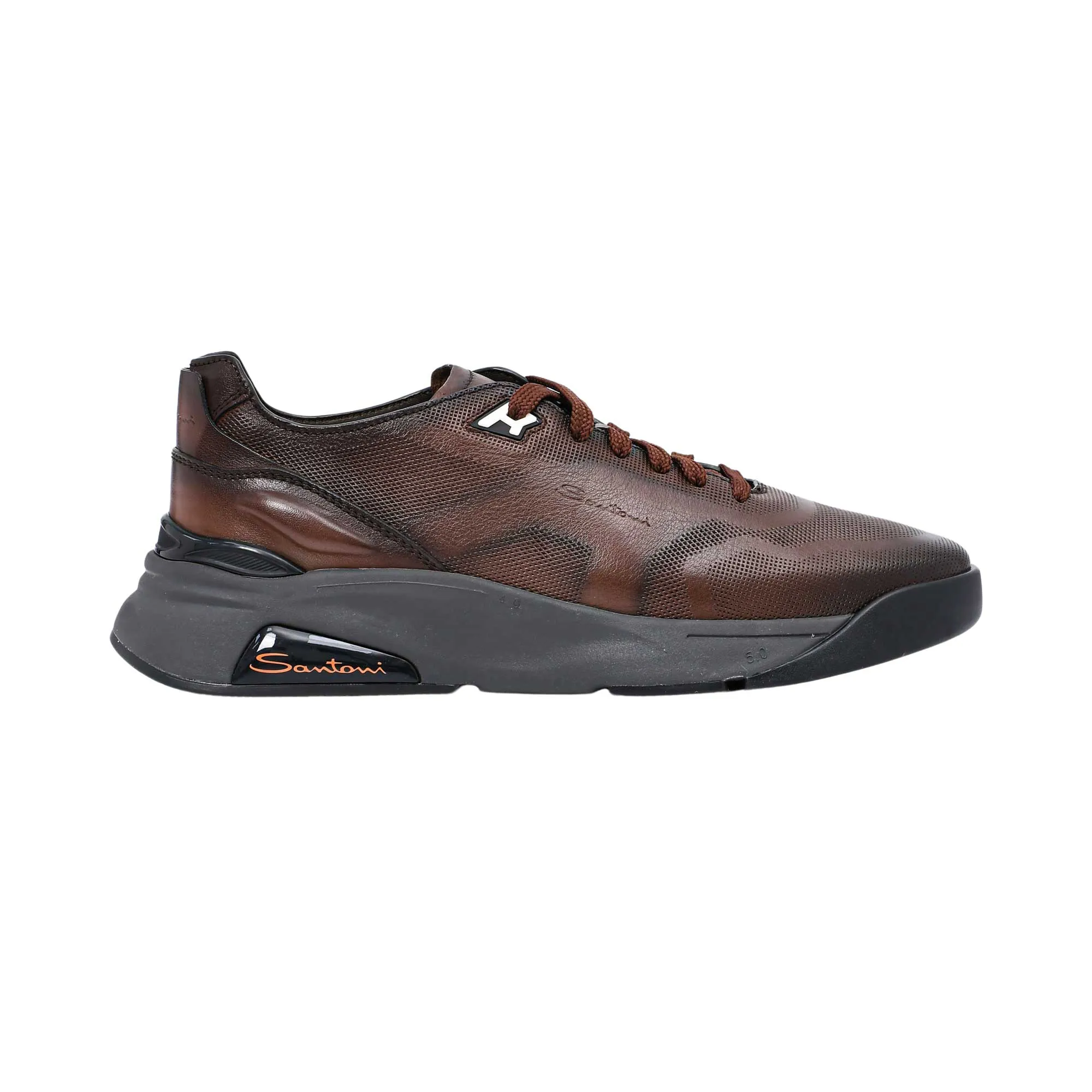 Santoni Men's Leather Dark Brown Sneaker