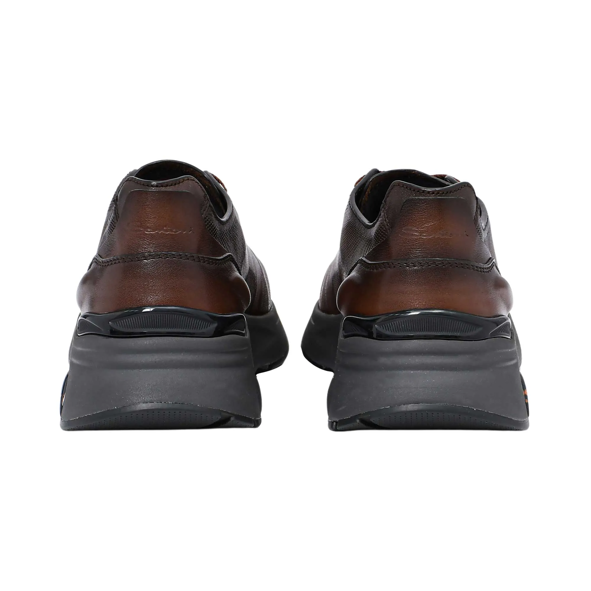 Santoni Men's Leather Dark Brown Sneaker