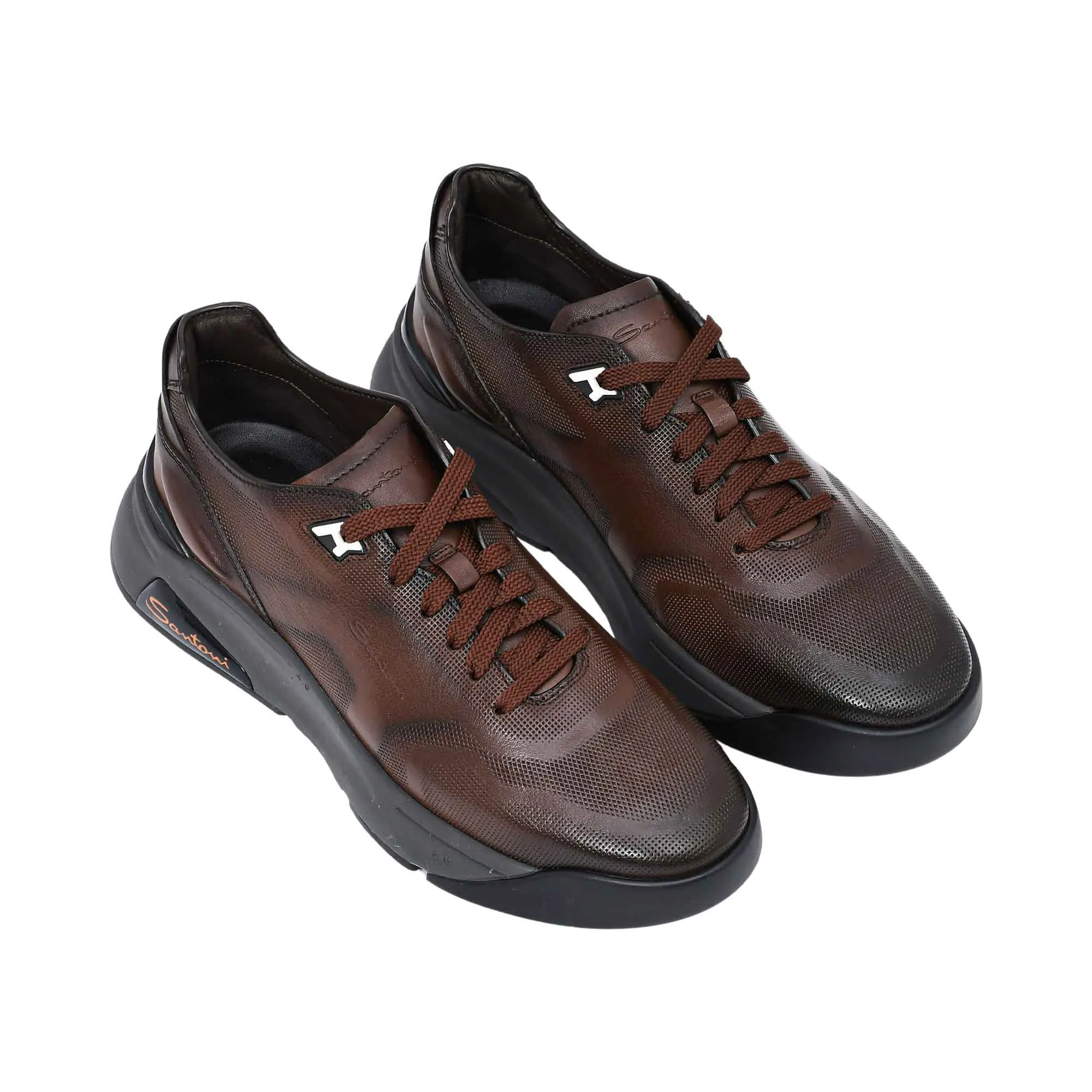 Santoni Men's Leather Dark Brown Sneaker