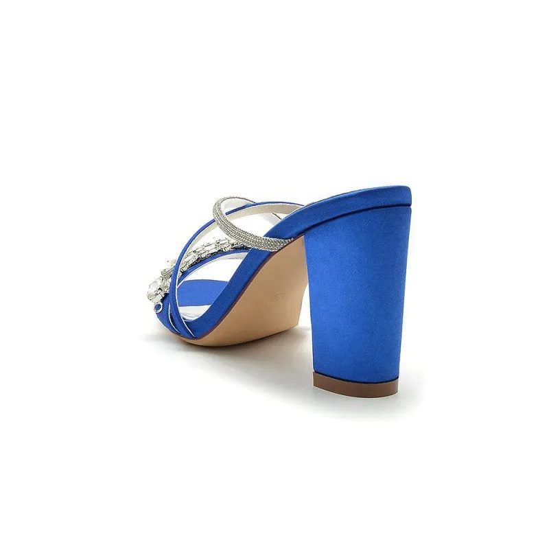 Satin High Heels with Crystal and Metal Embellishments