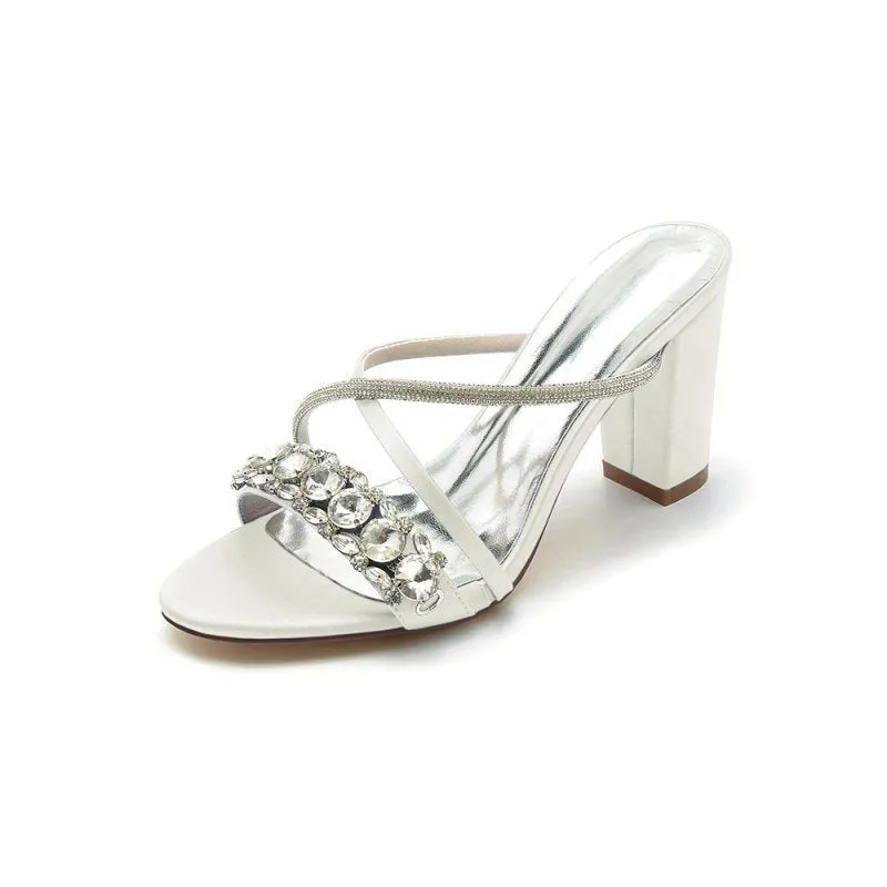 Satin High Heels with Crystal and Metal Embellishments