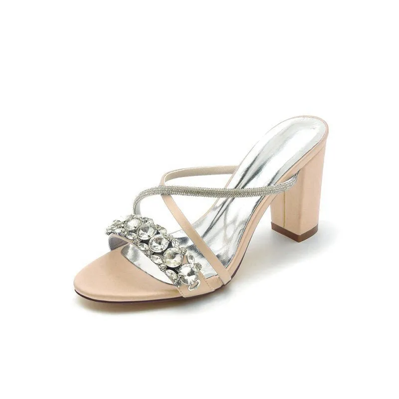 Satin High Heels with Crystal and Metal Embellishments