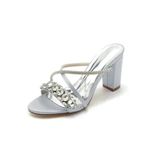 Satin High Heels with Crystal and Metal Embellishments