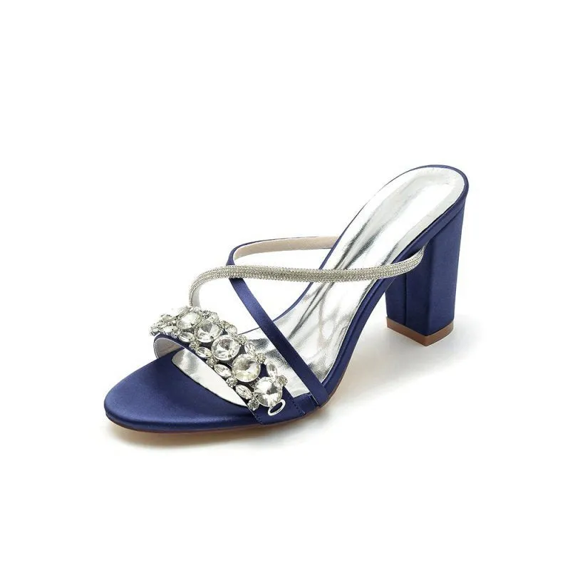 Satin High Heels with Crystal and Metal Embellishments