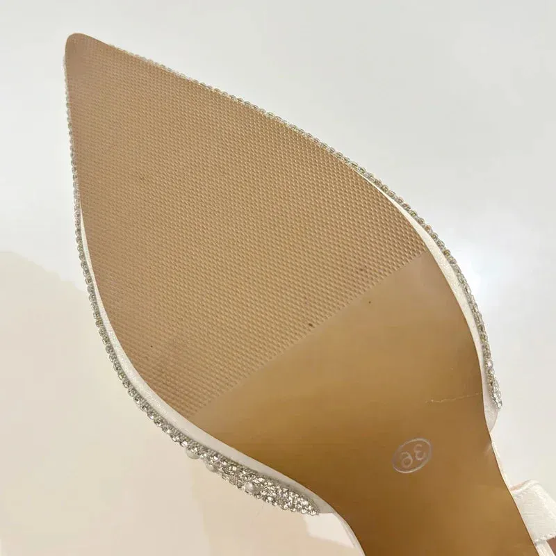 Sexy Pointed Toe Street Style Crystal Bead Buckle Strap Women Pumps Sandals