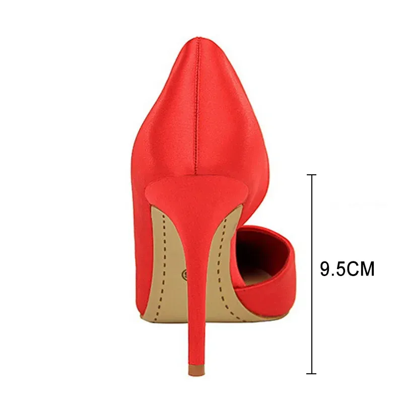Sexy Woman Pumps Women Heels Silk High Heels Women Shoes Stiletto Heels 9.5 Cm Ladies Shoes