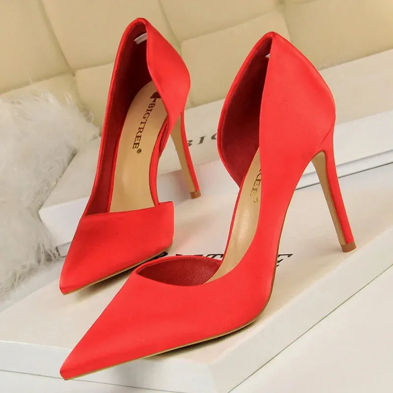 Sexy Woman Pumps Women Heels Silk High Heels Women Shoes Stiletto Heels 9.5 Cm Ladies Shoes