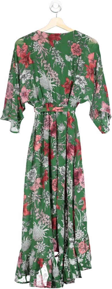 SilkFred Green Kimono Sleeve Floral Maxi Dress Size 8