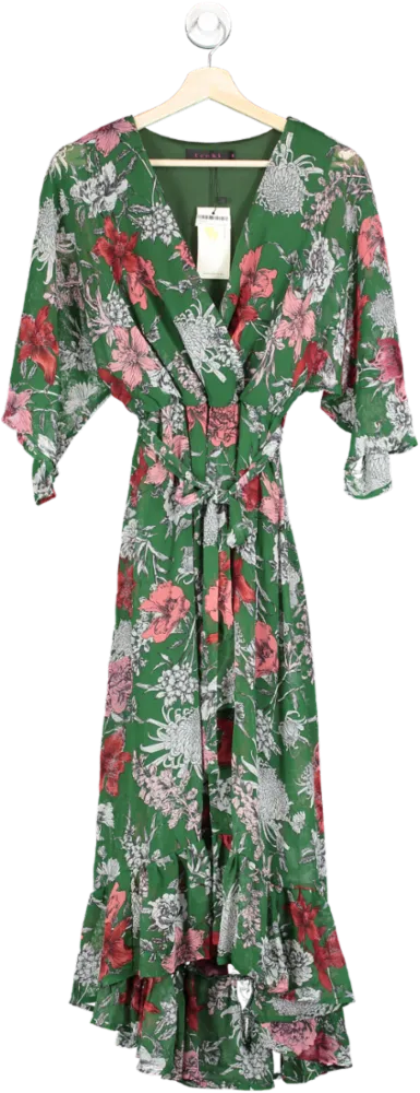 SilkFred Green Kimono Sleeve Floral Maxi Dress Size 8