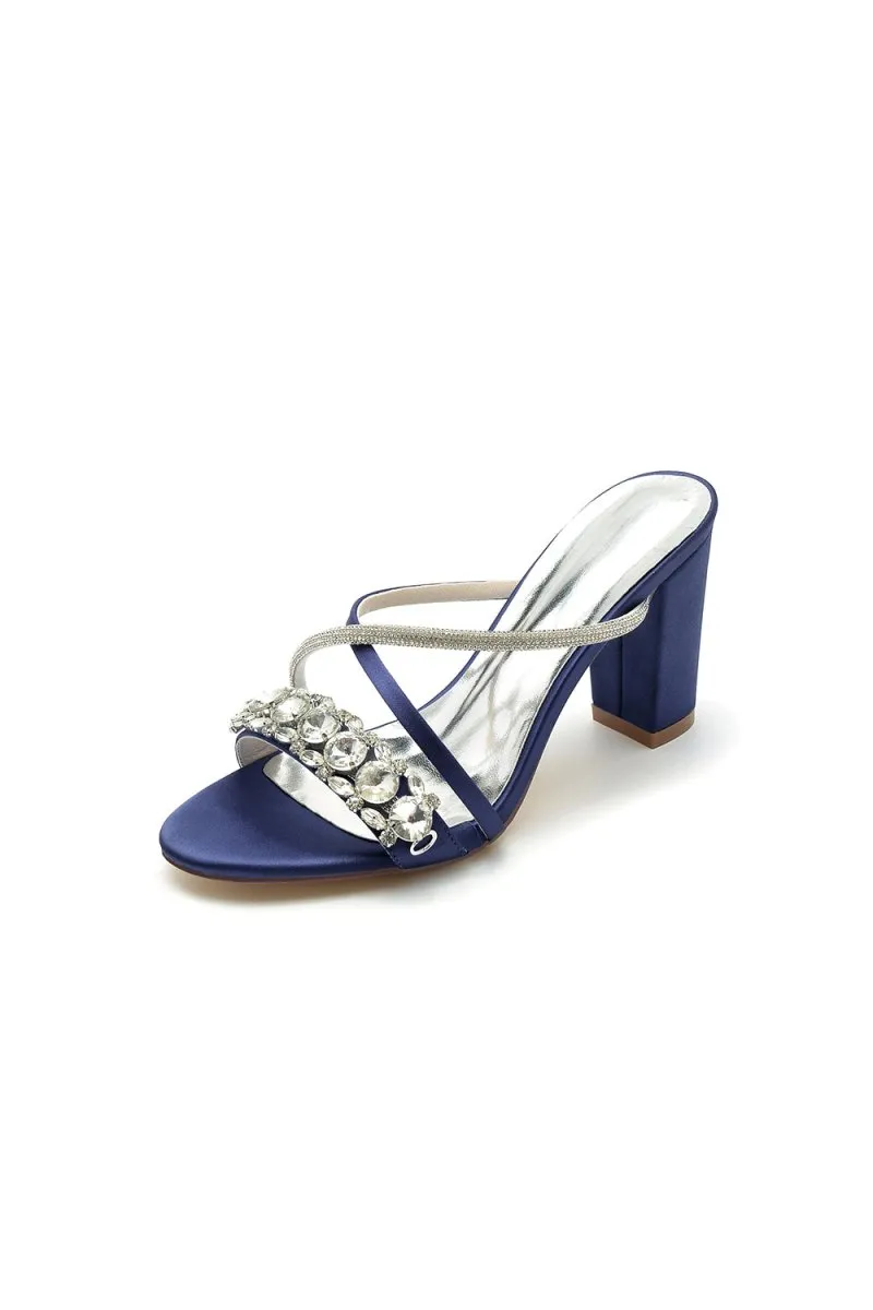 Silver Satin High Heels with Crystal and Metal Embellishments